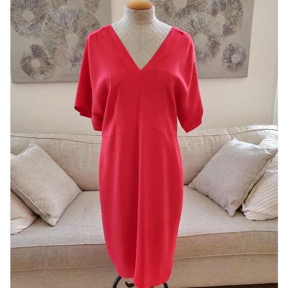 Lewit Dolman-Sleeve V-Neck Crepe Dress size 12 in Red- NEW - Picture 2 of 11